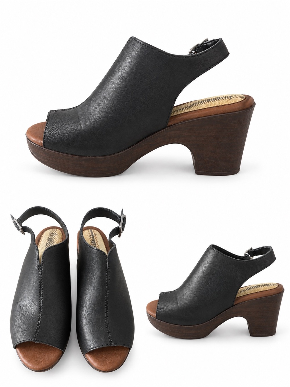 B.O.C Women's Black Open-Toe Slingback Heel